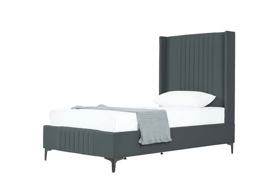 Manhattan Comfort - Promenade Velvet Twin-Size Bed with Metal Legs in Grey - BD010-TW-GY veiw 1