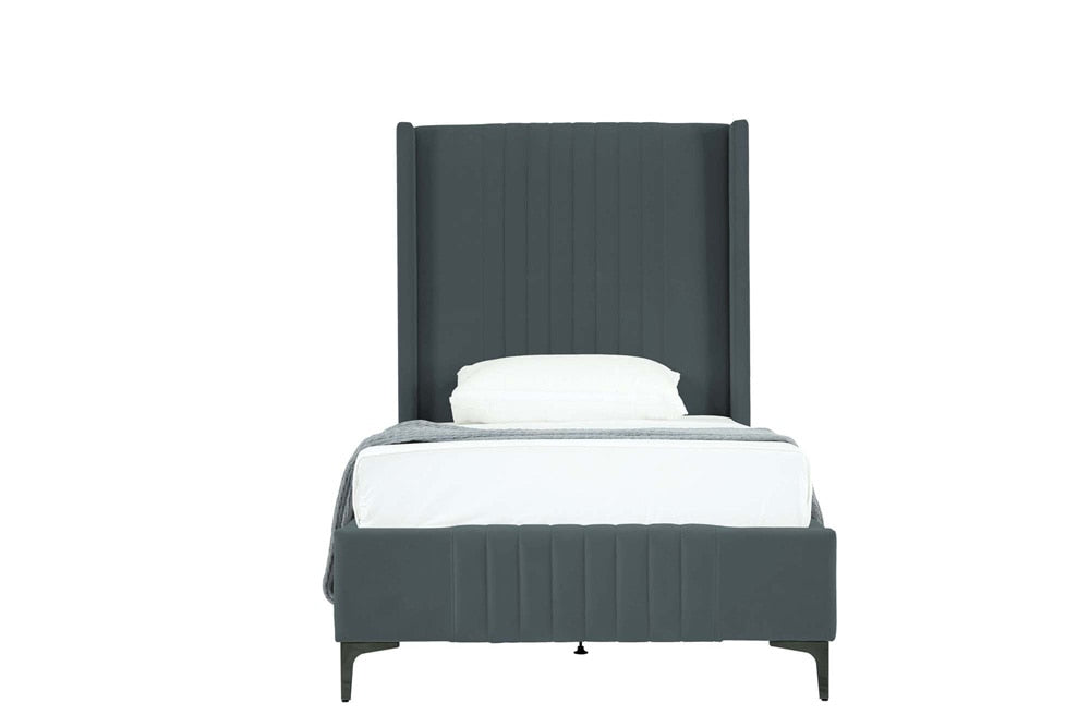 Manhattan Comfort - Promenade Velvet Twin-Size Bed with Metal Legs in Grey - BD010-TW-GY veiw 2