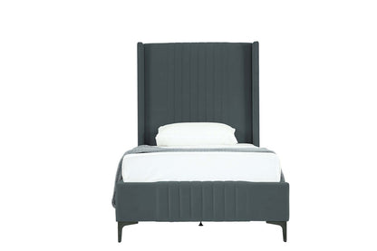 Manhattan Comfort - Promenade Velvet Twin-Size Bed with Metal Legs in Grey - BD010-TW-GY veiw 2