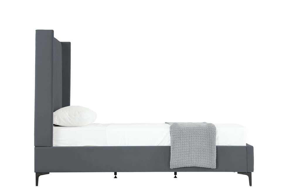 Manhattan Comfort - Promenade Velvet Twin-Size Bed with Metal Legs in Grey - BD010-TW-GY veiw 3