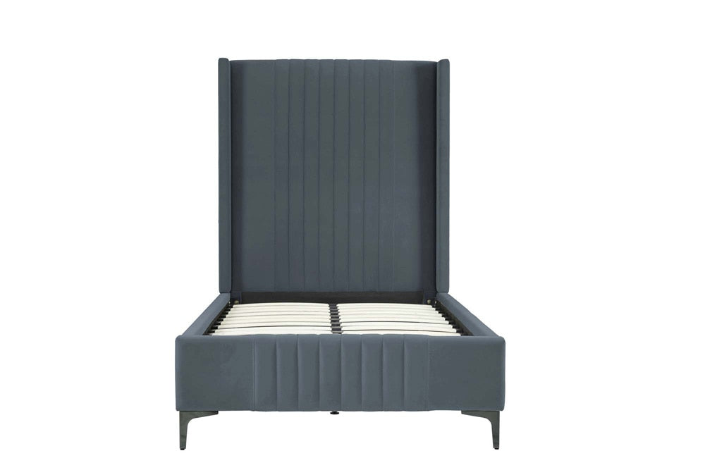 Manhattan Comfort - Promenade Velvet Twin-Size Bed with Metal Legs in Grey - BD010-TW-GY veiw 4