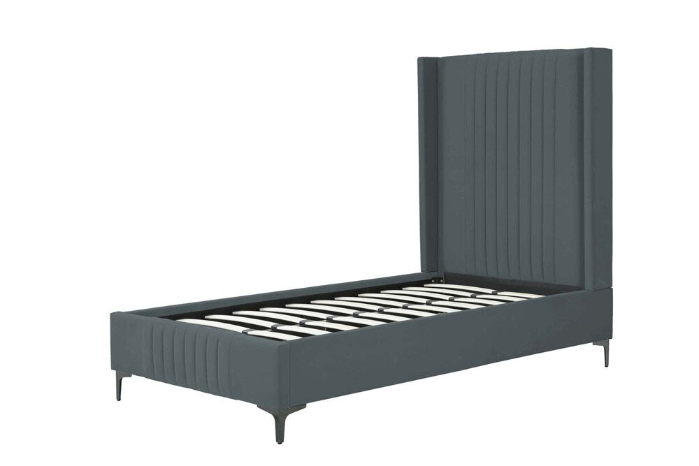 Manhattan Comfort - Promenade Velvet Twin-Size Bed with Metal Legs in Grey - BD010-TW-GY veiw 5