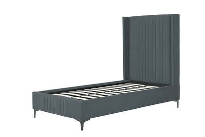 Manhattan Comfort - Promenade Velvet Twin-Size Bed with Metal Legs in Grey - BD010-TW-GY veiw 5