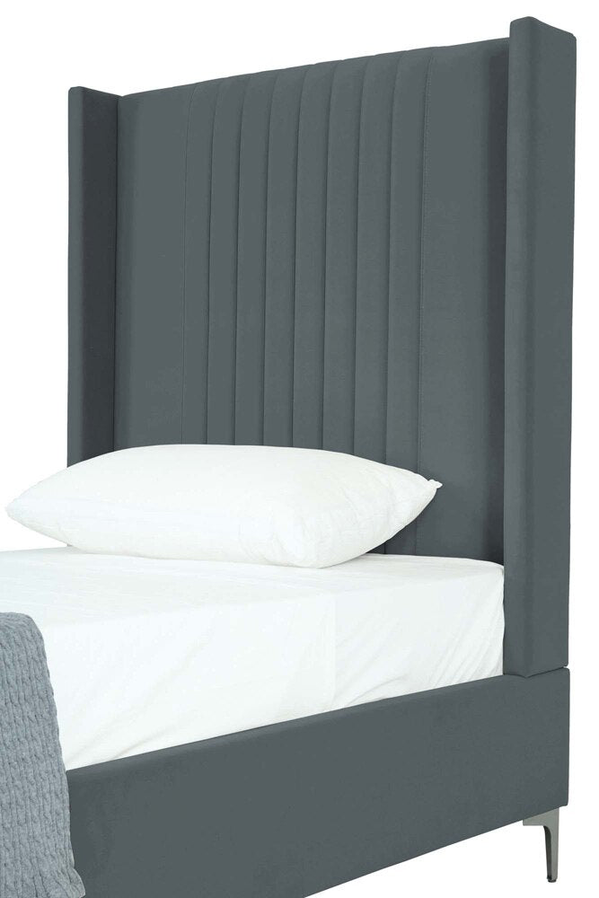 Manhattan Comfort - Promenade Velvet Twin-Size Bed with Metal Legs in Grey - BD010-TW-GY veiw 6