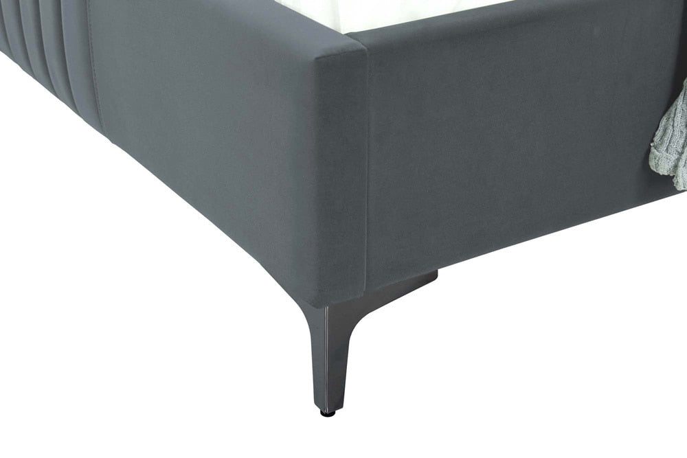 Manhattan Comfort - Promenade Velvet Twin-Size Bed with Metal Legs in Grey - BD010-TW-GY veiw 7