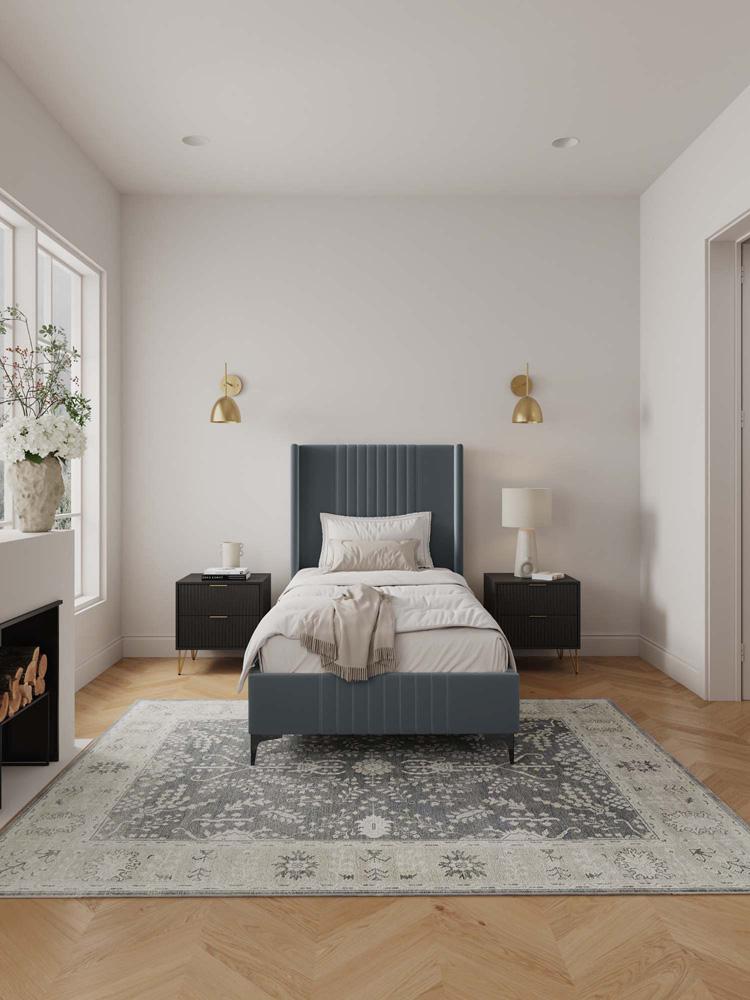 Manhattan Comfort - Promenade Velvet Twin-Size Bed with Metal Legs in Grey - BD010-TW-GY veiw 8