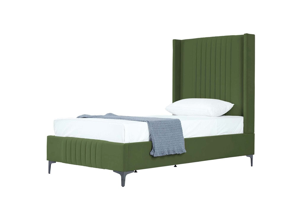 Manhattan Comfort - Promenade Velvet Twin-Size Bed with Metal Legs in Moss Green - BD010-TW-MG veiw 1