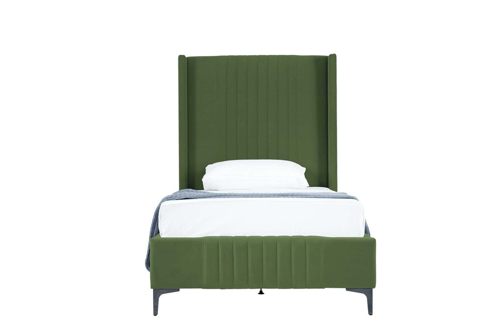Manhattan Comfort - Promenade Velvet Twin-Size Bed with Metal Legs in Moss Green - BD010-TW-MG veiw 2