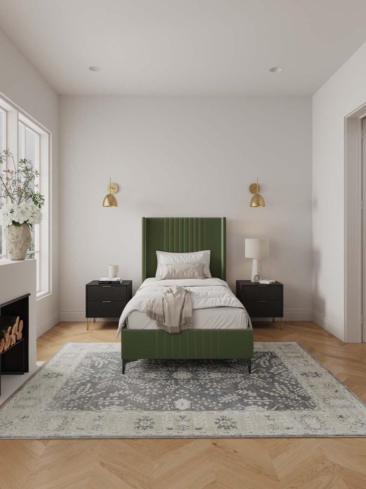 Manhattan Comfort - Promenade Velvet Twin-Size Bed with Metal Legs in Moss Green - BD010-TW-MG veiw 8
