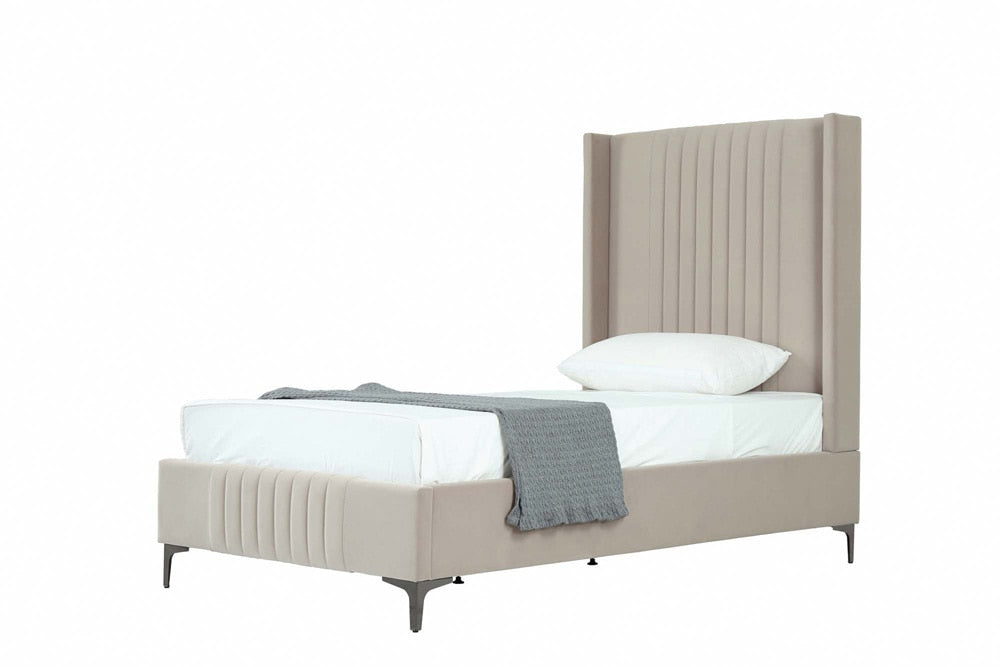 Manhattan Comfort - Promenade Velvet Twin-Size Bed with Metal Legs in Rustic Taupe - BD010-TW-RT veiw 1