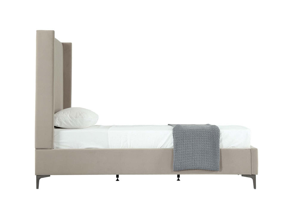 Manhattan Comfort - Promenade Velvet Twin-Size Bed with Metal Legs in Rustic Taupe - BD010-TW-RT veiw 3