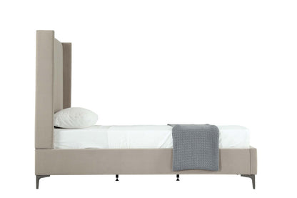 Manhattan Comfort - Promenade Velvet Twin-Size Bed with Metal Legs in Rustic Taupe - BD010-TW-RT veiw 3