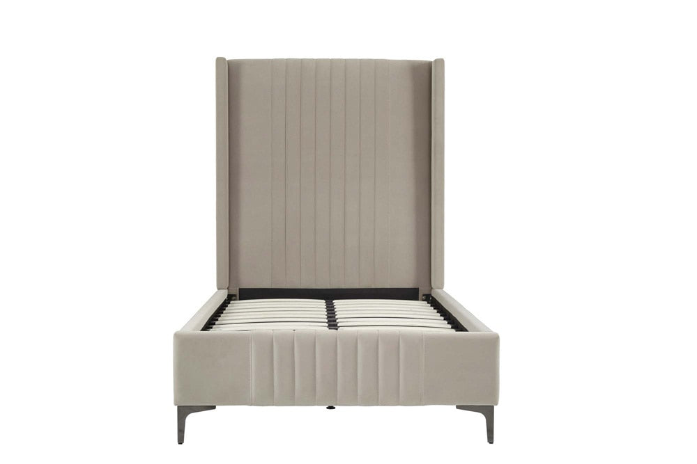 Manhattan Comfort - Promenade Velvet Twin-Size Bed with Metal Legs in Rustic Taupe - BD010-TW-RT veiw 4