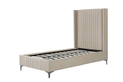Manhattan Comfort - Promenade Velvet Twin-Size Bed with Metal Legs in Rustic Taupe - BD010-TW-RT veiw 5