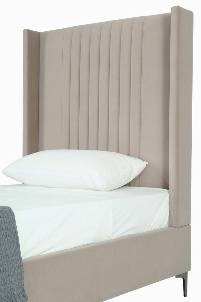 Manhattan Comfort - Promenade Velvet Twin-Size Bed with Metal Legs in Rustic Taupe - BD010-TW-RT veiw 6