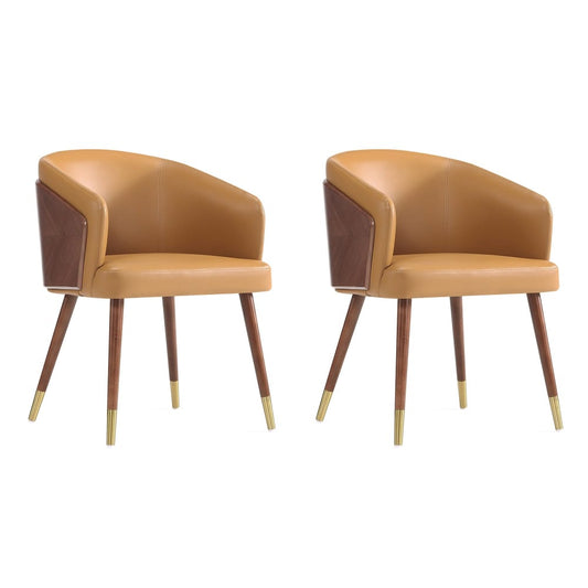 Manhattan Comfort - Raya Leatherette Dining Chair with Beech Wood Legs in Walnut and Camal - Set of 2 - 2-DC082-CL view 1