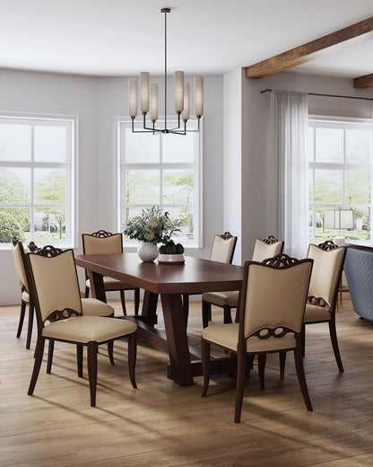 Manhattan Comfort - Regent Faux Leather Dining Chairs with Beech Wood Legs in Cream and Walnut - Set of 2 - DC005-CR veiw 6