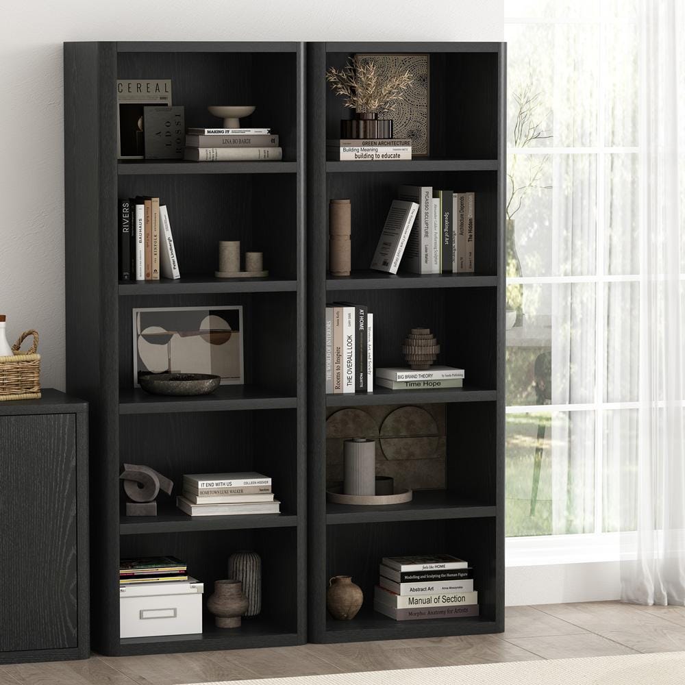 Manhattan Comfort - Rivington 28in Open Bookcase in Black (5-Shelf) - Set of 2 - 2-BC003-BK veiw 8