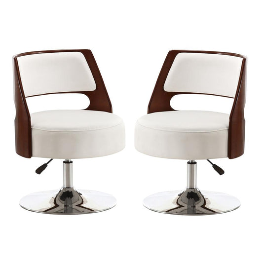 Manhattan Comfort - Salon Faux Leather Accent Chair with Metal Legs in White and Polished Chrome - Set of 2 - 2-AC034-WH veiw 1