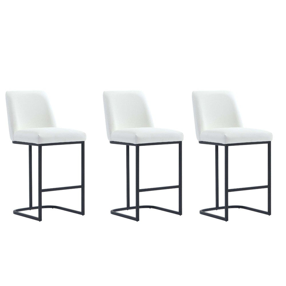 Manhattan Comfort - Serena Leatherette Counter Stool with Metal Legs in White - Set of 3 - 3-CS017-WH view 1