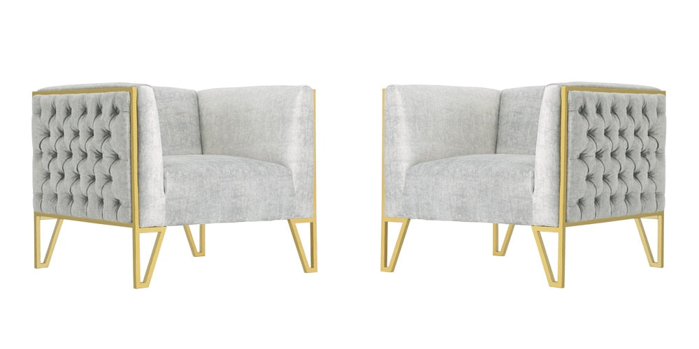 Manhattan Comfort - Vector Velvet Accent Chair with Metal Legs in Grey and Gold - Set of 2 - 2-AC054-GY veiw 1