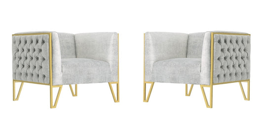Manhattan Comfort - Vector Velvet Accent Chair with Metal Legs in Grey and Gold - Set of 2 - 2-AC054-GY veiw 1