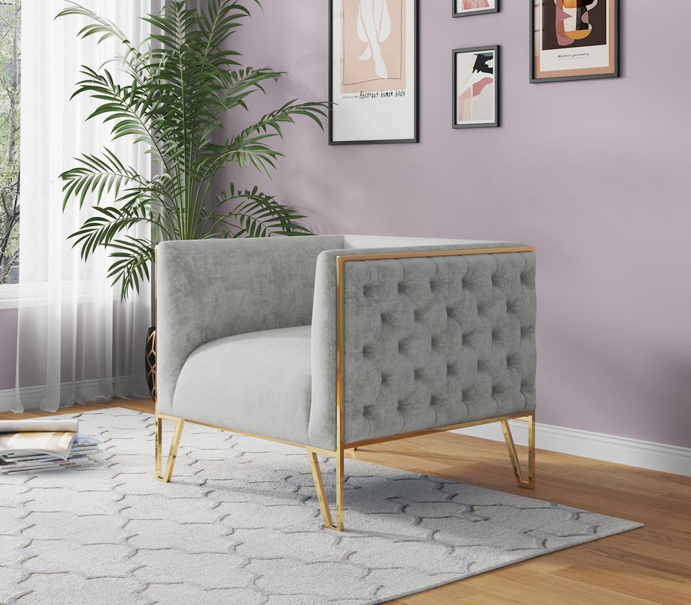Manhattan Comfort - Vector Velvet Accent Chair with Metal Legs in Grey and Gold - Set of 2 - 2-AC054-GY veiw 7