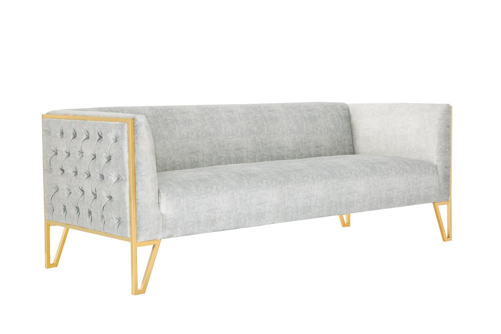 Manhattan Comfort - Vector Velvet Sofa with Metal Legs in Grey and Gold - SF008-GY veiw 1