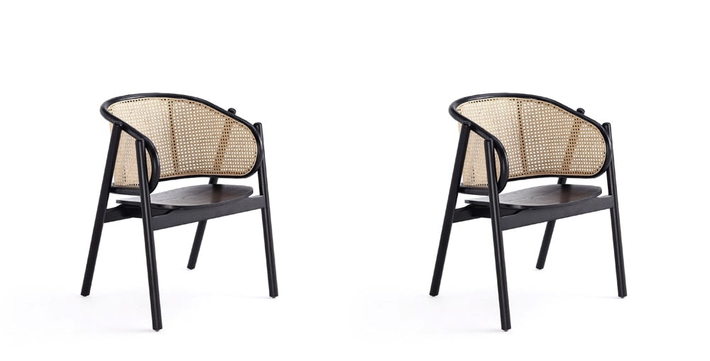 Manhattan Comfort - Versailles Arm Chair with American Ash Wood Legs in Black and Natural Cane - Set of 2 - 2-ACCA02-BK veiw 1