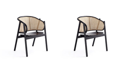 Manhattan Comfort - Versailles Arm Chair with American Ash Wood Legs in Black and Natural Cane - Set of 2 - 2-ACCA02-BK veiw 1