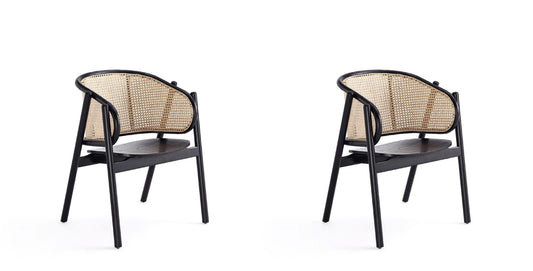 Manhattan Comfort - Versailles Arm Chair with American Ash Wood Legs in Black and Natural Cane - Set of 2 - 2-ACCA02-BK veiw 1