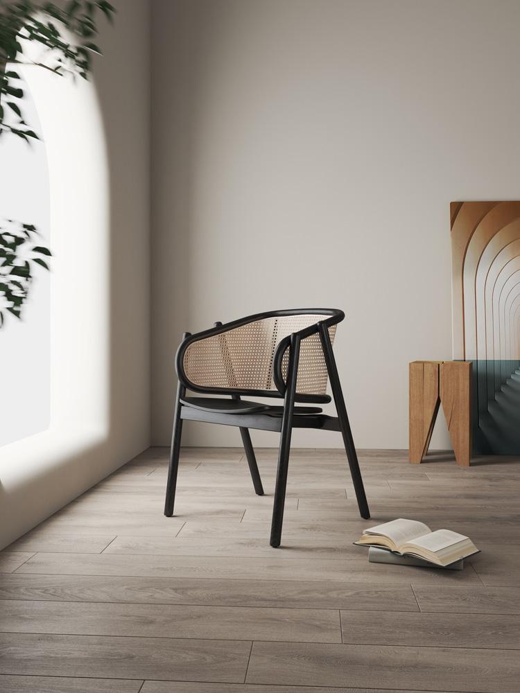 Manhattan Comfort - Versailles Arm Chair with American Ash Wood Legs in Black and Natural Cane - Set of 2 - 2-ACCA02-BK veiw 9