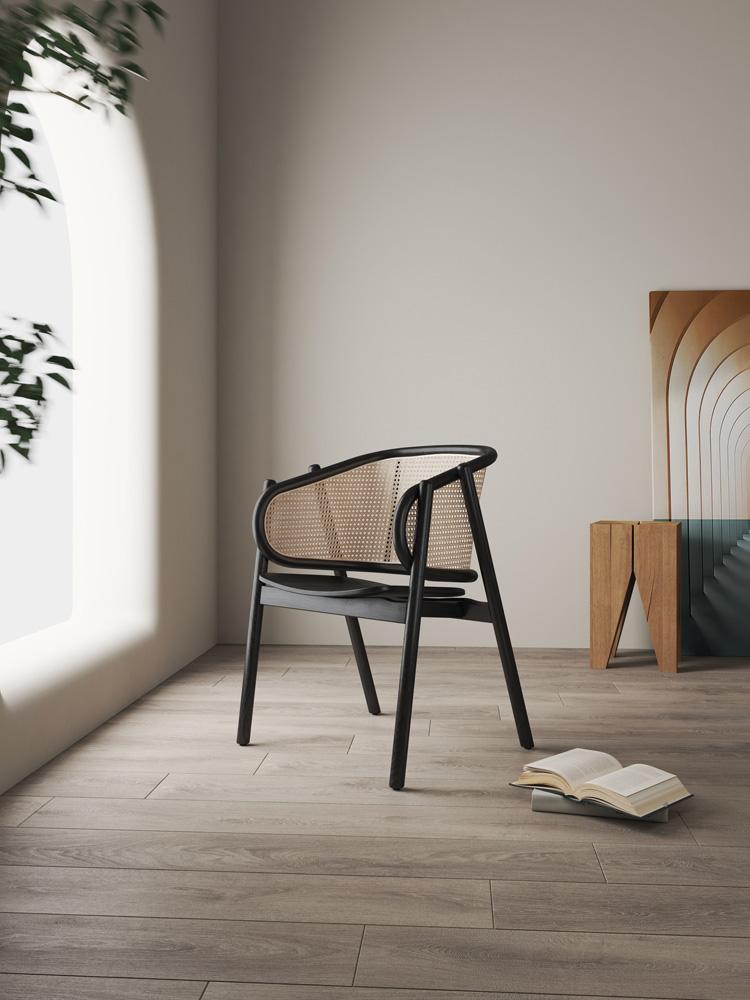 Manhattan Comfort - Versailles Arm Chair with American Ash Wood Legs in Black and Natural Cane - ACCA02-BK veiw 9