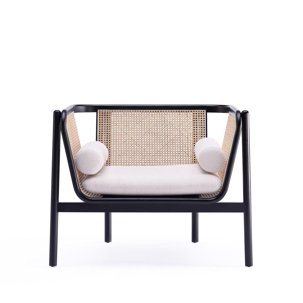 Manhattan Comfort - Versailles Woven Polycotton Accent Chair with American Ash Wood Legs in Black, Natural Cane and Cream - Set of 2 - 2-ACCA01-CR veiw 2