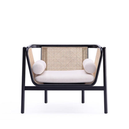 Manhattan Comfort - Versailles Woven Polycotton Accent Chair with American Ash Wood Legs in Black, Natural Cane and Cream - Set of 2 - 2-ACCA01-CR veiw 2