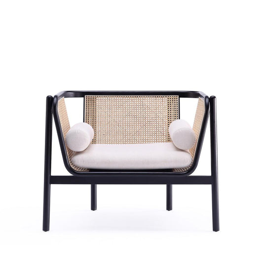 Manhattan Comfort - Versailles Woven Polycotton Accent Chair with American Ash Wood Legs in Black, Natural Cane and Cream - Set of 2 - 2-ACCA01-CR veiw 2