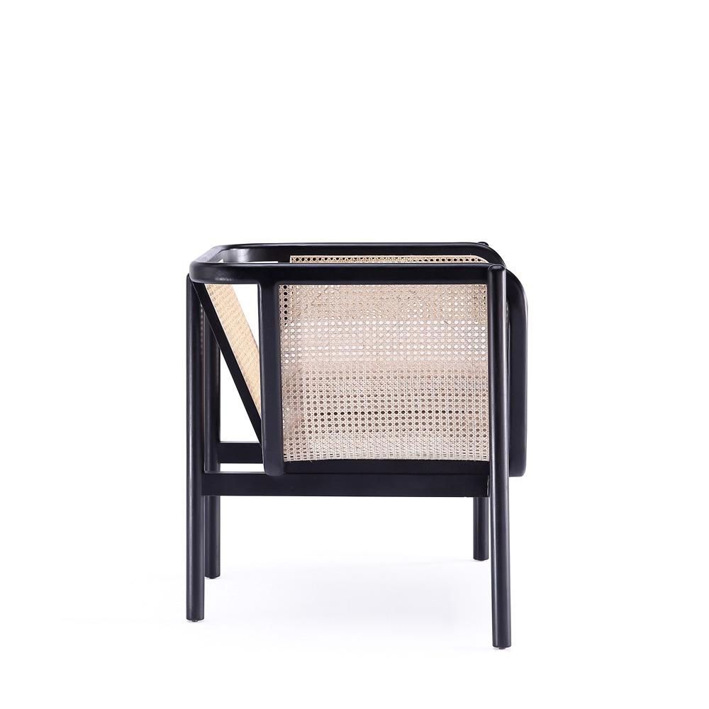 Manhattan Comfort - Versailles Woven Polycotton Accent Chair with American Ash Wood Legs in Black, Natural Cane and Cream - ACCA01-CR veiw 3