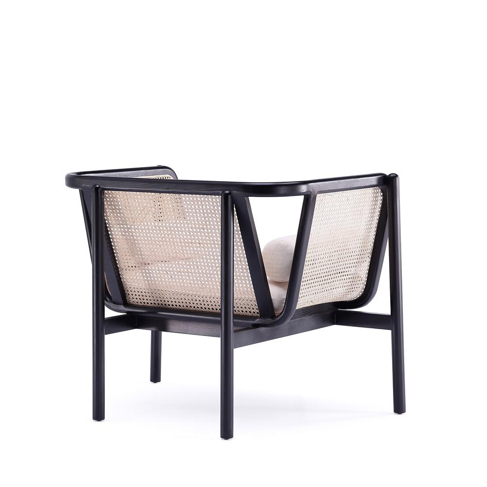 Manhattan Comfort - Versailles Woven Polycotton Accent Chair with American Ash Wood Legs in Black, Natural Cane and Cream - ACCA01-CR veiw 4