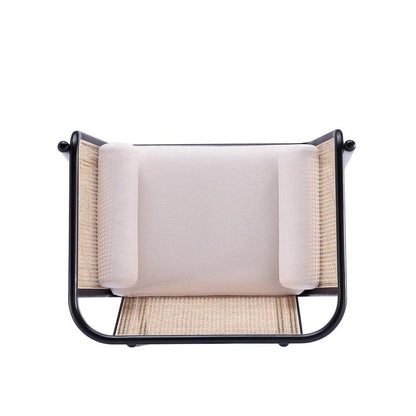 Manhattan Comfort - Versailles Woven Polycotton Accent Chair with American Ash Wood Legs in Black, Natural Cane and Cream - ACCA01-CR veiw 6