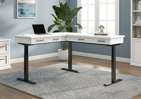 Martin Furniture - Abby - Modern Electric Sit/Stand L-Desk and Return, Wood Adjustable Office Corner Desk and Return, White - IMAY387TR-KIT veiw 1