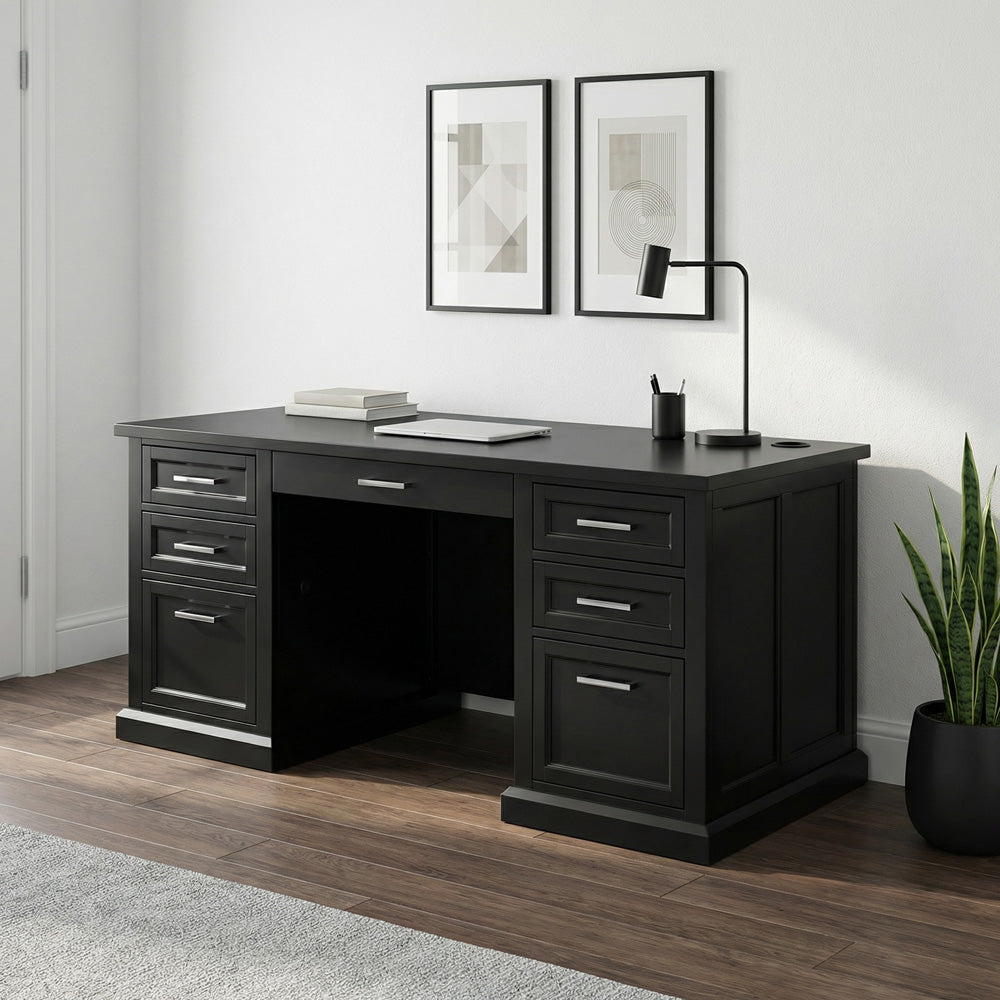 Martin Furniture - Abby - Modern Wood Double Pedestal Executive Desk, Writing Table, Office Desk, Fully Assembled, Black - IMAY680B view 3
