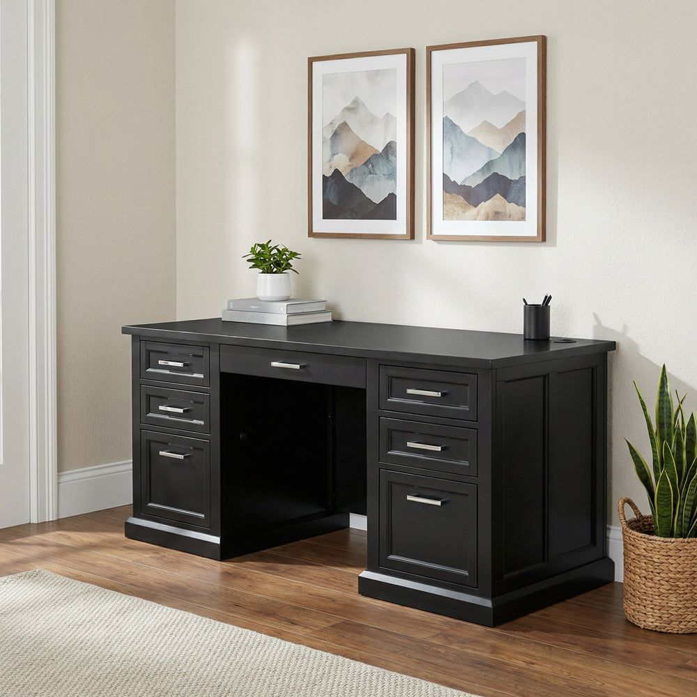 Martin Furniture - Abby - Modern Wood Double Pedestal Executive Desk, Writing Table, Office Desk, Fully Assembled, Black - IMAY680B view 4