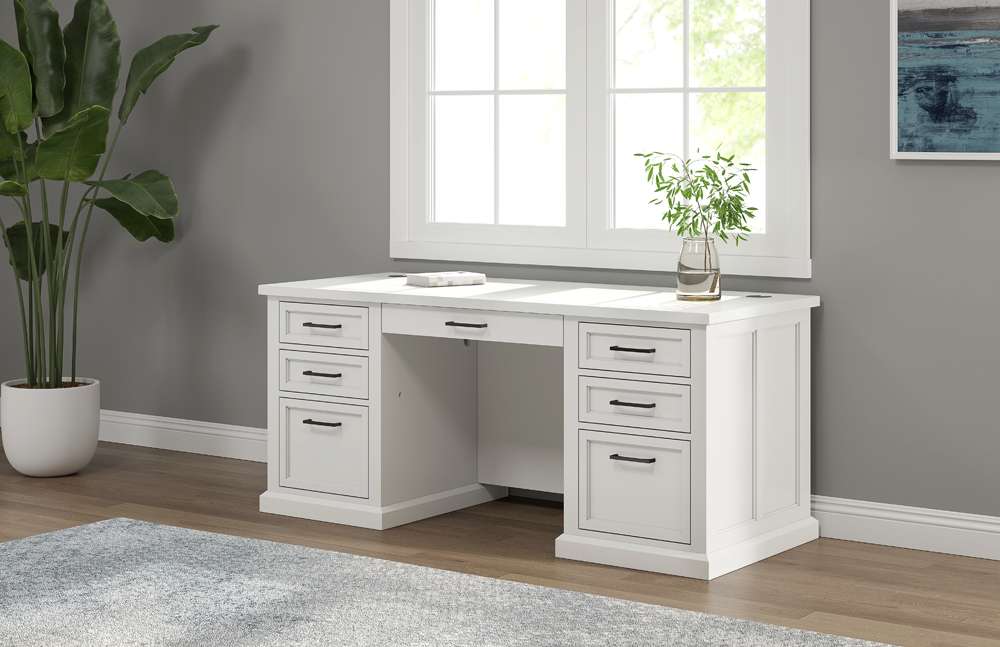 Martin Furniture - Abby - Modern Wood Double Pedestal Executive Desk, Writing Table, Office Desk, Fully Assembled, White - IMAY680 view 1