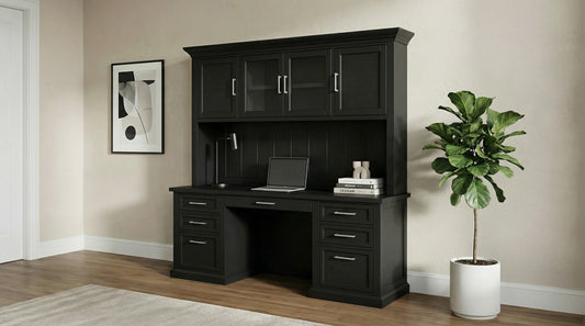 Martin Furniture - Abby - Modern Wood Hutch With Doors and Desk, Storage Hutch and Credenza, Office Storage, Fully Assembled, Black - IMAY682B-689BKIT view 2