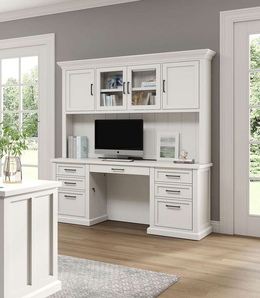 Martin Furniture - Abby - Modern Wood Hutch With Doors and Desk, Storage Hutch and Credenza, White - IMAY682-689KIT veiw 1