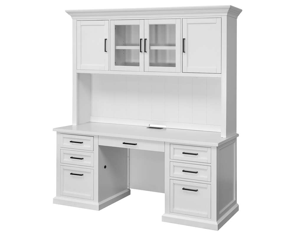 Martin Furniture - Abby - Modern Wood Hutch With Doors and Desk, Storage Hutch and Credenza, White - IMAY682-689KIT veiw 3