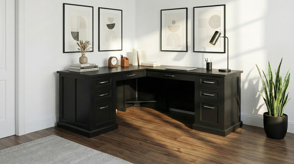 Martin Furniture - Abby - Modern Wood L-Desk & Return, Writing Table & Return, Office Desk & Return, Corner Desk & Return, Black - IMAY664RB-KIT view 3