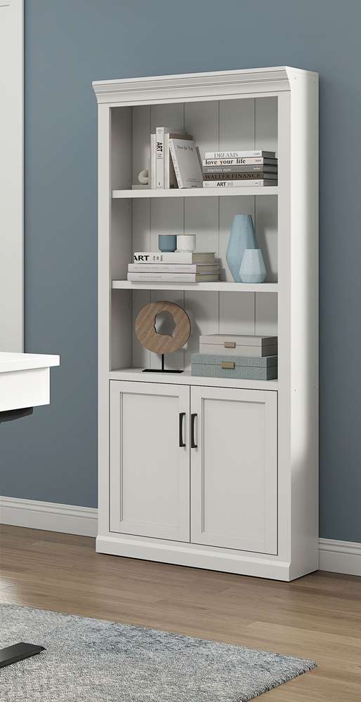 Martin Furniture - Abby - Modern Wood Lower Doors Bookcase, Fully Assembled, White - IMAY3278D view 1