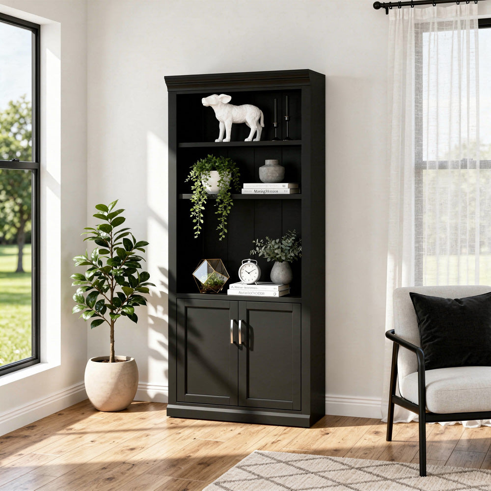 Martin Furniture - Abby - Modern Wood Lower Doors Bookcase, Office Bookcase, Office Shelving, Office Storage, Fully Assembled, Black - IMAY3278DB view 9
