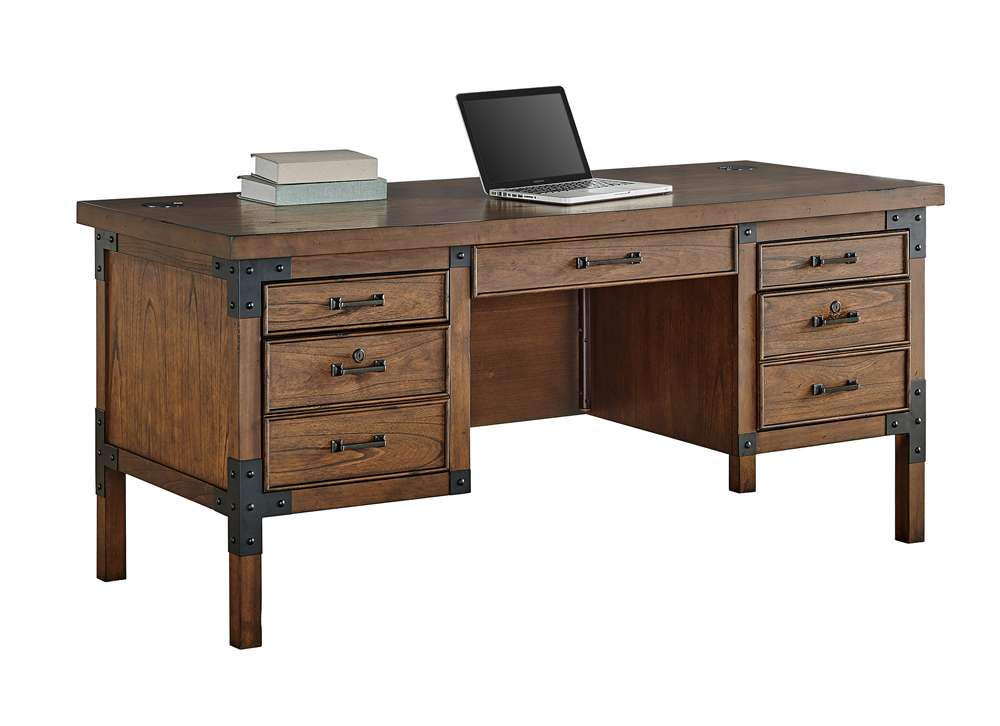 Martin Furniture - Addison Rustic Half Pedestal Executive Desk, Brown - IMAD660 veiw 1